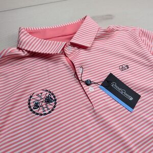 NEW Good Good Golf Gila River Polo Shirt Men L Performance Stretch Orange Stripe